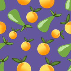 Obraz premium illustrazione con ripetizione seamless di frutti su sfondo colorato