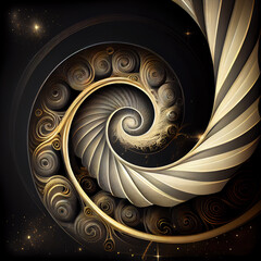 abstract spiral shape shining with golden light. Generative Ai