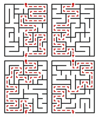 Abstract maze. Find right way. Isolated simple square maze black line on white background. Vector illustration.