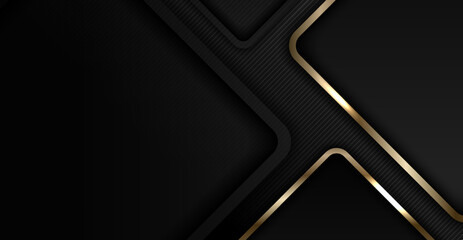 Abstract elegant banner web gold and black shiny square round on dark background luxury style