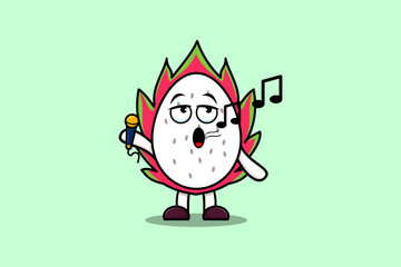 Cute cartoon Dragon fruit singer character holding mic in flat modern style design illustrations