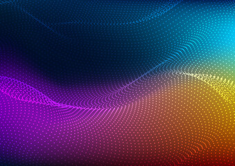 Abstract technology furturistic design dots flow particles dynamic wave on neon colors background