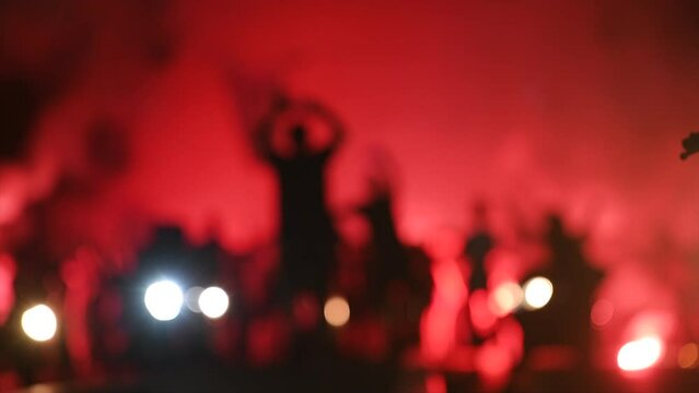 Red Star Football fans with torches and flags marching on streets and celebrating league title win in Belgrade, Serbia 22.05.2022	