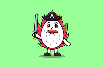 Cute cartoon pirate Dragon fruit in 3d modern style design