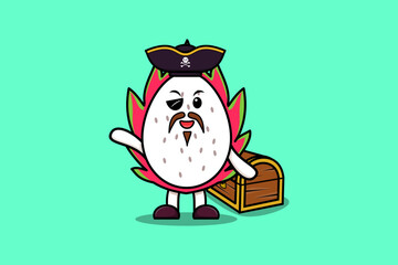 Cute cartoon pirate Dragon fruit in 3d modern style design