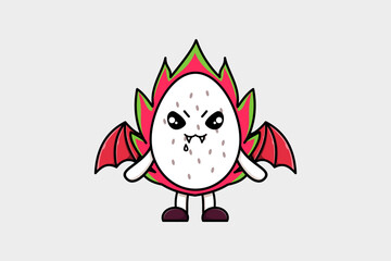 Cute mascot cartoon Dragon fruit character as dracula with wings in cute modern style 