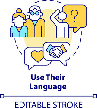 Use their language concept icon. Free communication. Support LGBTQ seniors abstract idea thin line illustration. Isolated outline drawing. Editable stroke. Arial, Myriad Pro-Bold fonts used