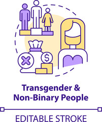 Transgender and nonbinary people concept icon. Different barriers facing abstract idea thin line illustration. Isolated outline drawing. Editable stroke. Arial, Myriad Pro-Bold fonts used