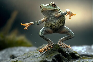 Dancing Frog On Rock And Generative AI - obrazy, fototapety, plakaty