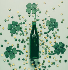 St Patric's Day background with green beer and shamrock