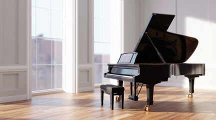 Classic grand piano in classical style room interior