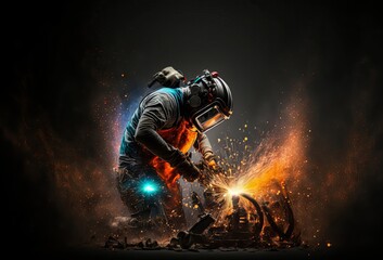 welder at work, illustration on dark background for calendar