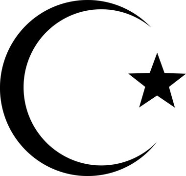 Vector Illustration Moon And Star. Figure Of The Month With A Star Symbol On A White Background. Islamic Icon, Vector.