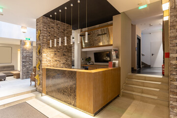 Hotel lobby with reception desk