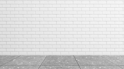 Wall white bric and gray floor for inserting text or images.,3d rendering