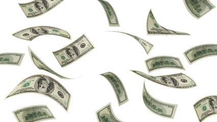 Image of US banknotes floating on a white background.,investment finance system,3d rendering