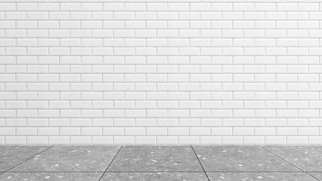 Wall white bric and gray floor for inserting text or images.,3d rendering