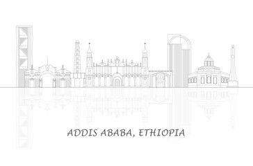 Outline Skyline panorama of city of Addis Ababa, Ethiopia - vector illustration