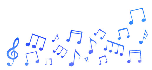 青色の夜空をイメージした五線譜のフレームイラスト　背景イラスト　音楽記号