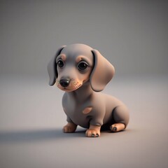 cute puppy, haired dachshund, 3d character