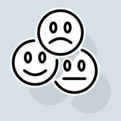 Three emoji line icon. Smile, emotion, joy, internet, message, face, laughter, mood, emotions. Emoji concept. Vector line icon on white background