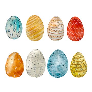 Eggs Easter textured set a watercolor illustration