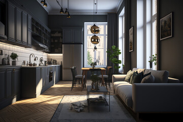 A 3D Render of a Well-Lit Living Room Interior