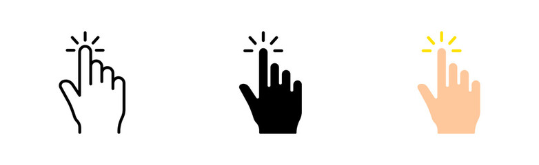 Click set icon. Tap, Index finger, zoom out, tapping, sliding, Scrolling, touch, cursor, waiting, sensor, watch. Pressing concept. Vector icon in line, black and colorful style on white background