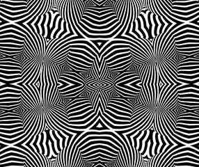 Abstract background with optical illusion wave. Black and white horizontal lines with wavy distortion effect for prints, web pages, template, posters, monochrome backgrounds and patter