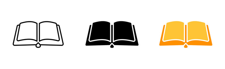 Opened book line icon. Knowledge, data, education, gain, read, reading, textbook, text, learn, literature, fiction, non fiction. Information concept. Vector icon in line, black and colorful style