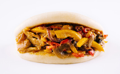 Pita stuffed with chicken, mushrooms, onions and peppers
