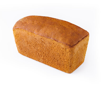 Black bread in the form of a brick on white background