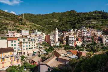 Fototapeta premium Stunning drone shots and close ups of the city Manarola at the sea side in Italy. 