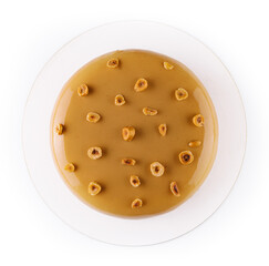 Sweet caramel cake with hazelnut and moouse