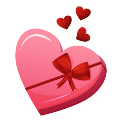 Vector pink cute gift box heart shape isolated on white background. Valentine's day, christmas, birthday surprise illustration. Present box for event