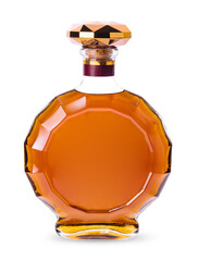 Round elegant bottle of cognac isolated on white