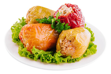 Yellow and red peppers stuffed with rice