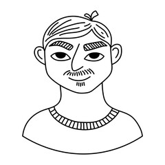Black and white doodle clipart. A simple portrait of a man. Easy to change color.