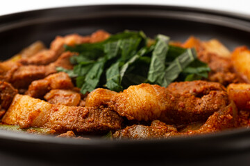 Korean style pork stew on white background