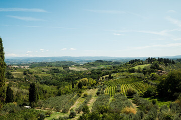 Fototapeta na wymiar Amazing Tuscany view of green landscapes in San Gimignano