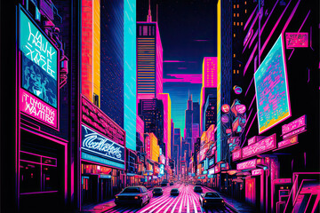 Neon abstract city skyline