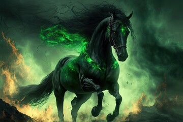 illustration of greenish gray Horse from revelation 6:8	