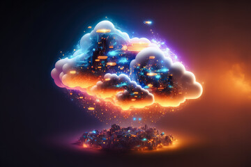 Fototapeta na wymiar Cloud computing technology concept. Futuristic illustration AI generated 