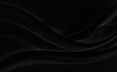 Black gray satin dark fabric texture luxurious shiny that is abstract silk cloth background with patterns soft waves blur beautiful.