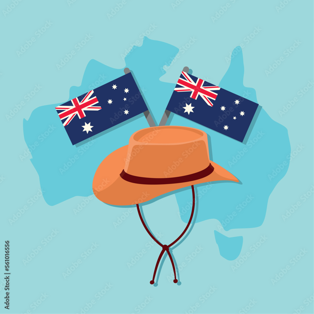 Poster australian flags with hat