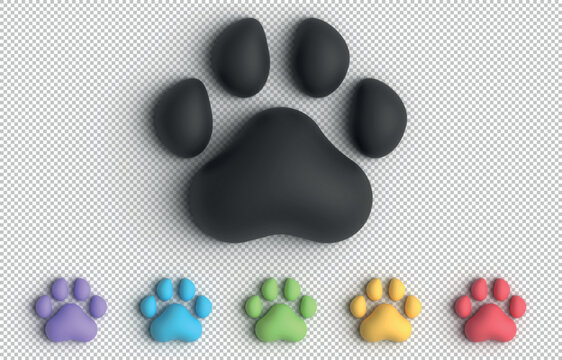 3d animal signs color set. Multi-colored squares with 3d paws icons set.