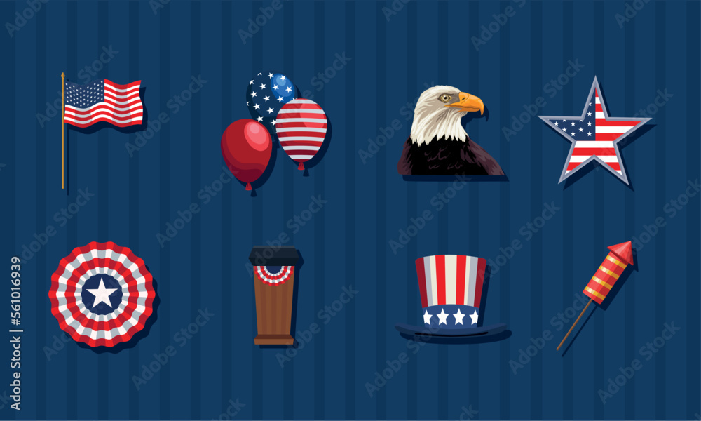 Wall mural eight usa flag icons