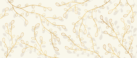  Luxury floral art gold line art wallpaper. Elegant vector botanical golden branch leaf. Design illustration for decor, home decor, banner.