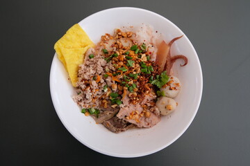 Dried tom yum noodle soup.popular hot and spicy soup