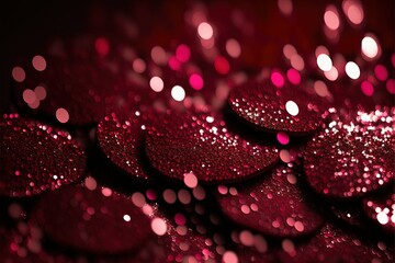glittering background of red sequins closeup, Sparkle festive texture, viva megenta color, ai generated